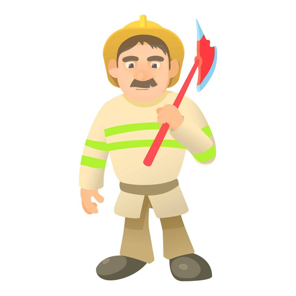 Firefighter with axe icon, cartoon style - Vetor, Imagem