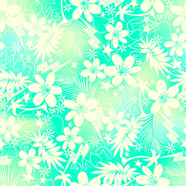 Tropical floral with love seamless pattern - Vector, Image