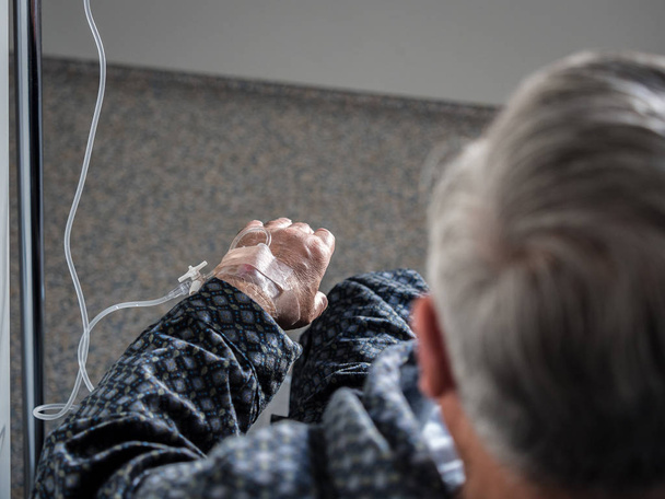 Old patient man with a catheter in the hospital - Photo, Image