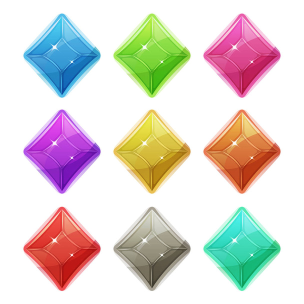Gems, Crystal And Diamonds Icons For Game UI - Вектор, зображення