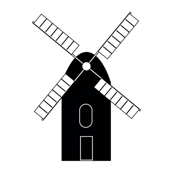 holandský větrný mlýn silueta - Vektor, obrázek