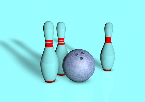 bowlingbal en kegels - Foto, afbeelding