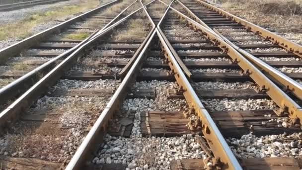Trein tracks snijden aan spoorweg - Video