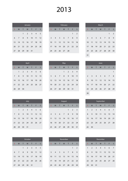 Calendario grigio per il 2013
 - Vettoriali, immagini