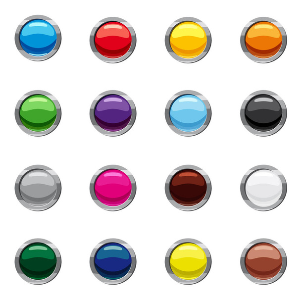 Conjunto de ícones de botões de teia redonda em branco, estilo cartoon
 - Vetor, Imagem