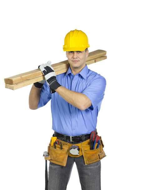Construction worker with wood - Foto, Imagem