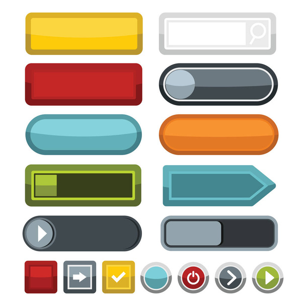 Blank color web buttons icons set, flat style - Διάνυσμα, εικόνα