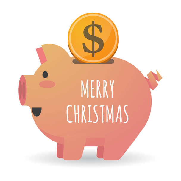 Piggy bank isolado com o texto MERRY CHRISTMAS
 - Vetor, Imagem
