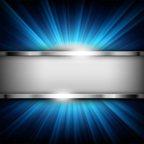 Bannière métallique chromée avec espace texte sur lumière bleue éclairée
 - Vecteur, image