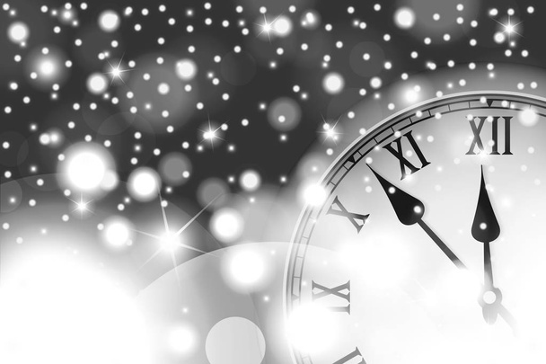 New Year and Christmas concept with vintage clock in black style. Vector illustration - Вектор, зображення
