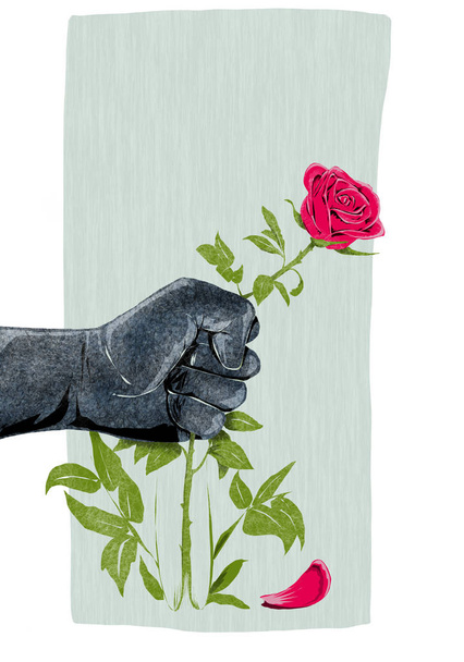  illustration of hand that breaks a rose as a symbol of violence against women - Photo, Image