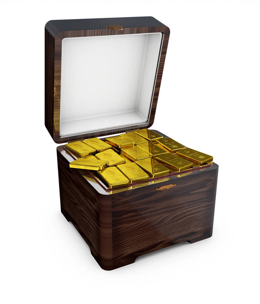 иллюстрация золотых слитков в коробке, Финансовая концепция
 - Фото, изображение