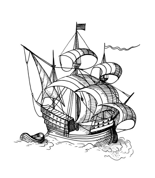 вітрильний корабель з човном
 - Вектор, зображення