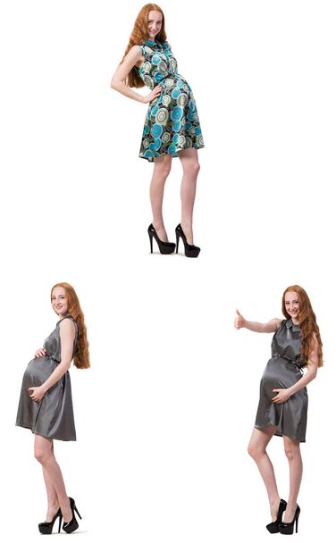 Pregnant woman in composite image isolated on white - Zdjęcie, obraz