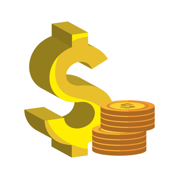 dollar geld goud pictogram - Vector, afbeelding
