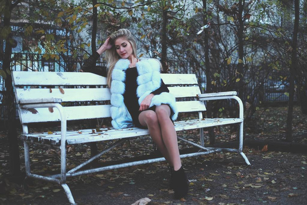 The girl on the bench in autumn park - Fotografie, Obrázek