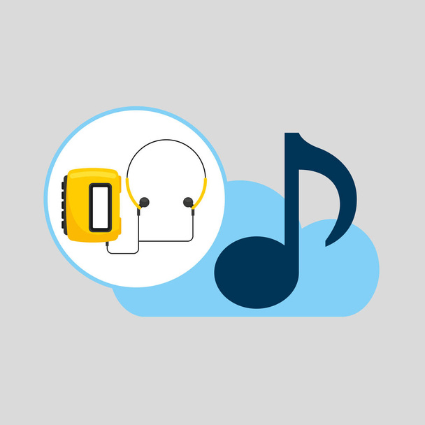 hand hold note music cloud and radio cassette player - Vector, Image