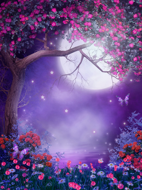 Fantasy tree with flowers - Photo, Image