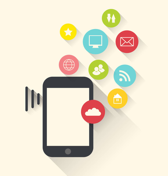 Dispositivo de teléfono inteligente con iconos de aplicaciones, plano moderno
 - Foto, imagen