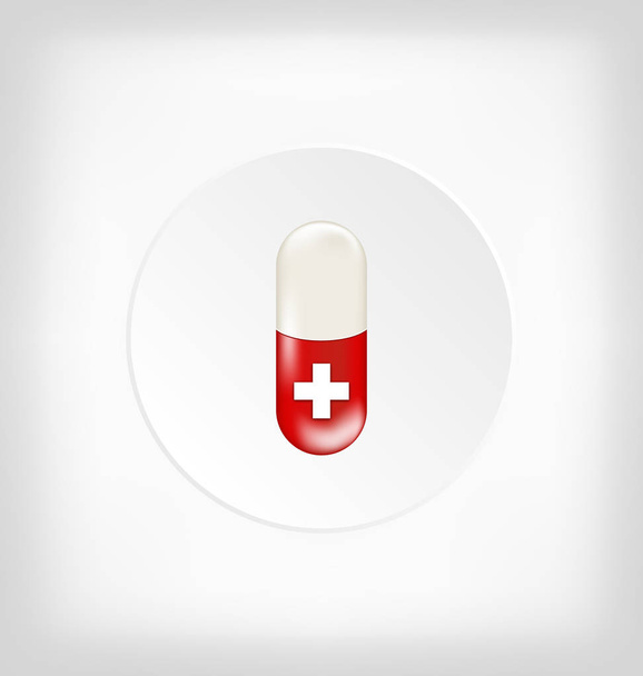 Red capsule pill with medical cross - Fotoğraf, Görsel