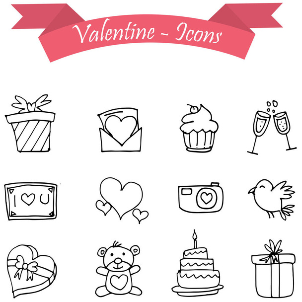 Valentine day icons with hand drawn - Вектор, зображення