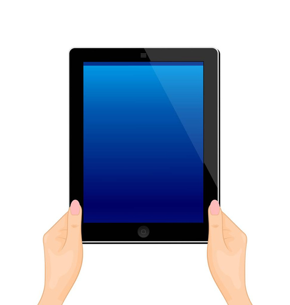 Abbildung des eingeschalteten Computer-Tablets in der Hand der w - Foto, Bild