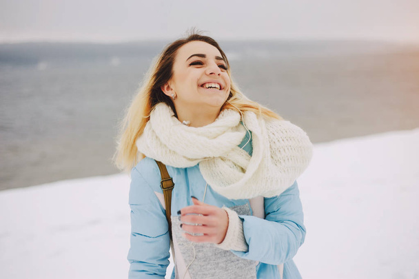 beautiful girl on winter walk - Фото, изображение