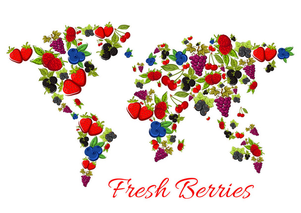 Beeren Früchte in Vektorform der Weltkarte - Vektor, Bild