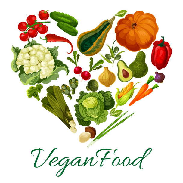 Vegan food vector poster with vegetables - Vector, Image