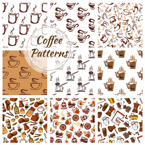 Coffee vector seamless patterns set - Vector, Image
