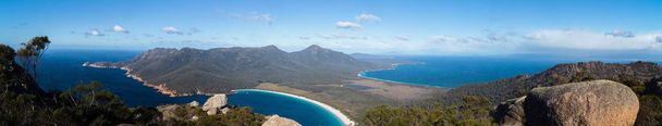 Panoramic view over Freycinet NP and Wineglass Bay from the top of Mt Amos - Photo, Image