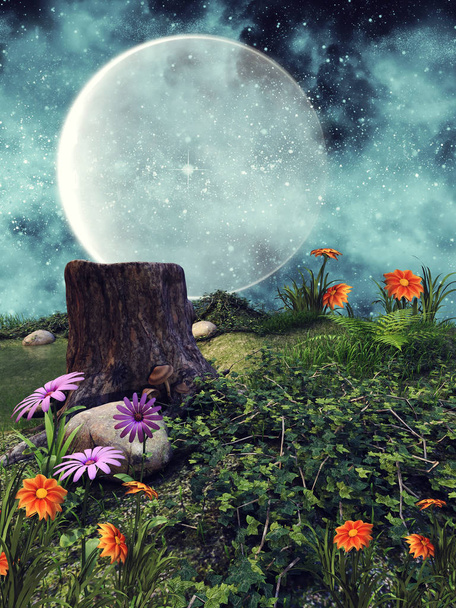 Nachtwiese mit Blumen - Foto, Bild