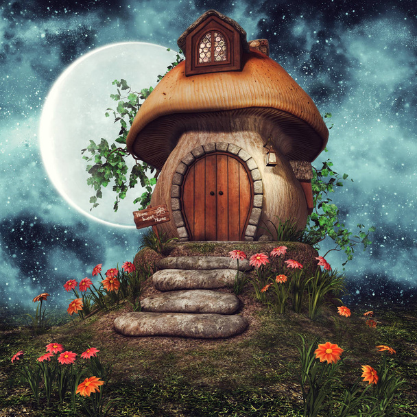 Грибной домик с цветами
 - Фото, изображение