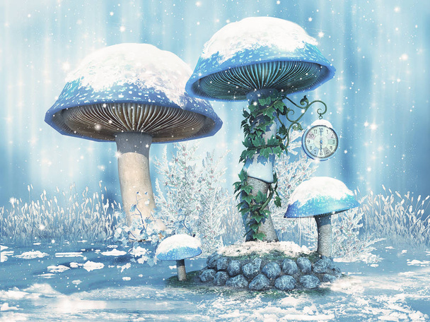Fantasy mushrooms with snow - Photo, Image