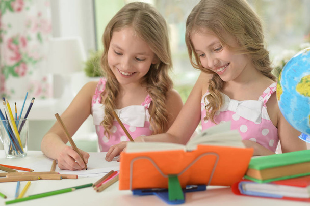 two sisters twins doing homework - Photo, Image