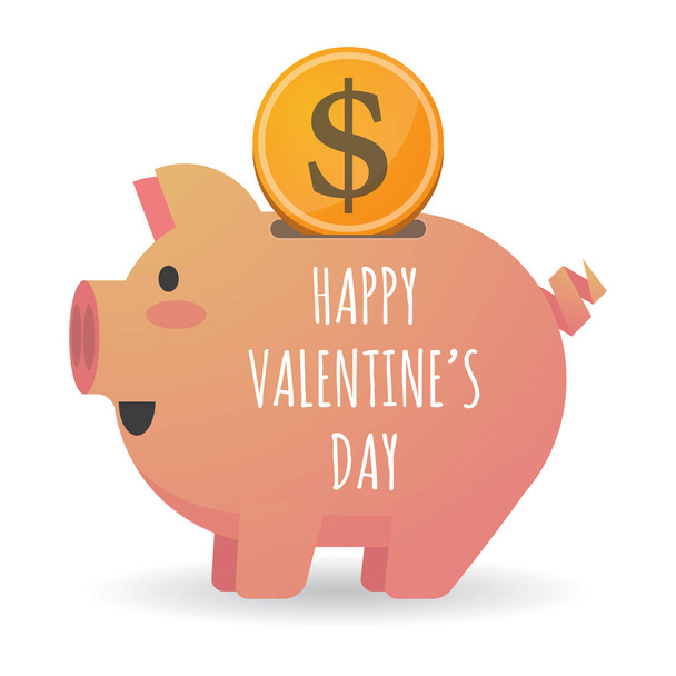 Isolated piggy bank with    the text HAPPY VALENTINES DAY - Vektör, Görsel