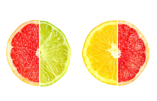 Set of citrus fruits from grapefruit, oranges and limes isolated on white background - Foto, afbeelding