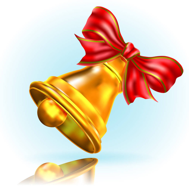 Jingle bell with red bow on a white reflection - Vector, Image