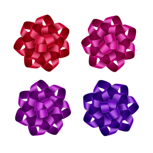 Conjunto de brillantes rojo oscuro rosa magenta violeta púrpura regalo lazo lazos cerca aislado sobre fondo blanco
 - Vector, Imagen