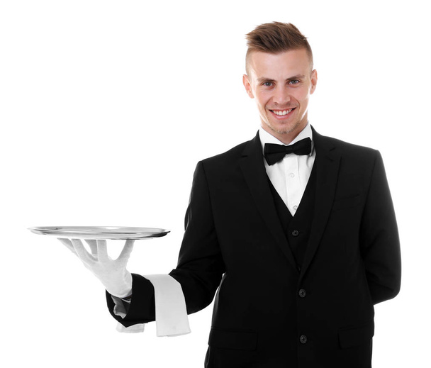 Handsome young waiter - Фото, изображение