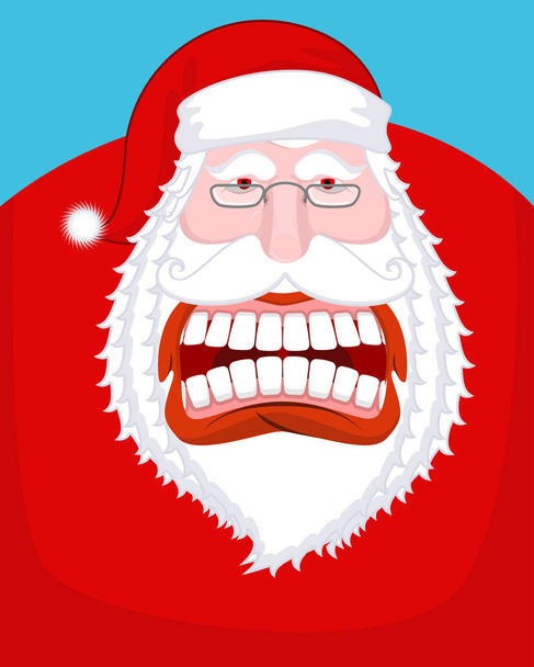 Santa Claus wild grin. Aggressive old man. Open your mouth and t - Vector, Image