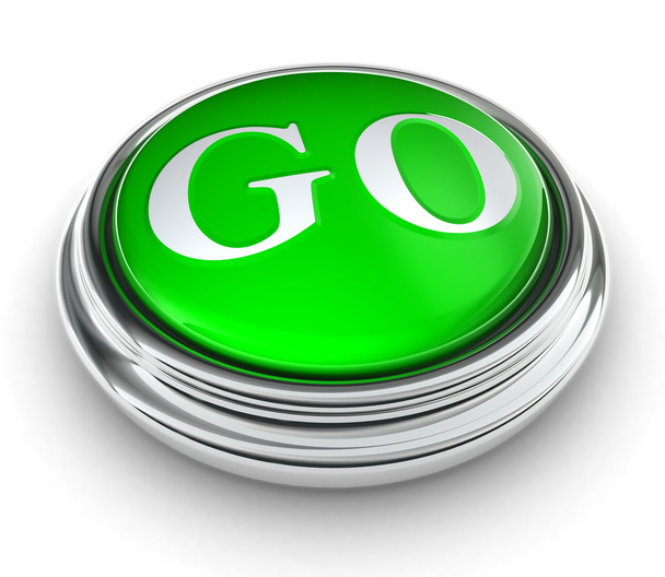 Go-Wort auf grünen Knopf - Foto, Bild
