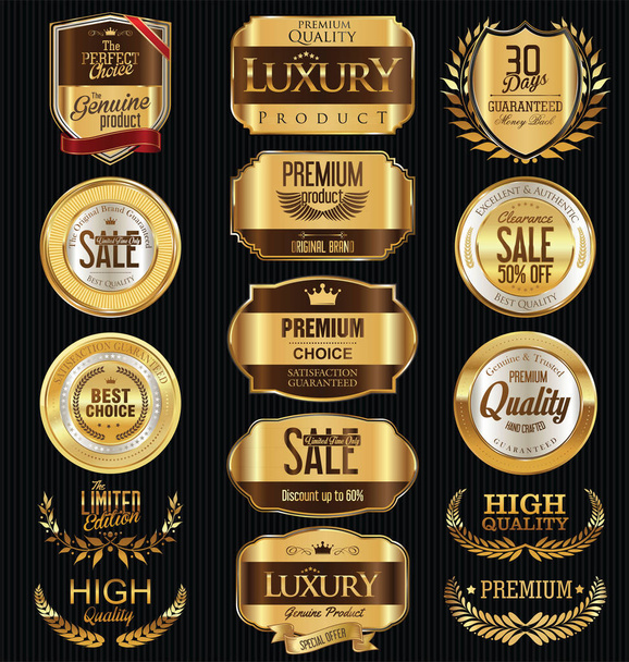 Premium e lusso dorato retrò distintivi e le etichette collezione
 - Vettoriali, immagini