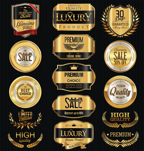 Premium en luxe gouden retro badges en etiketten collectie - Vector, afbeelding