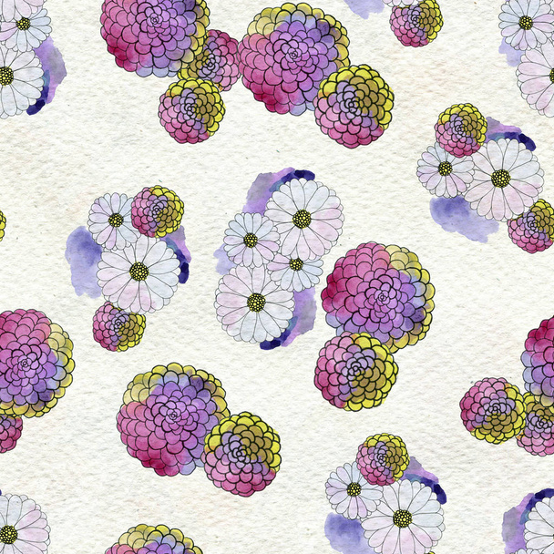 Seamless floral pattern with asters and daisy flowers - Fotoğraf, Görsel