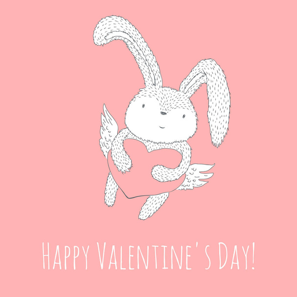 cute rabbit and heart - Вектор,изображение
