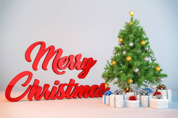 3D - kerstboom - kerstcadeautjes - Foto, afbeelding