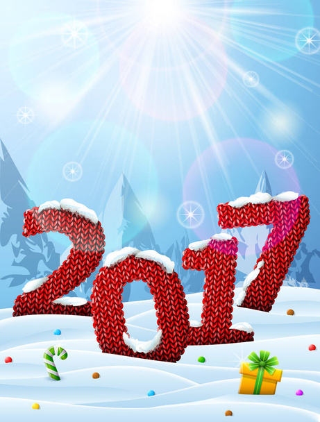 Новий 2017 рік у формі в'язаної тканини в снігу
 - Вектор, зображення