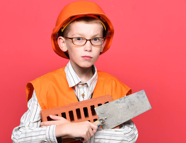 young cute builder boy - Foto, Imagem