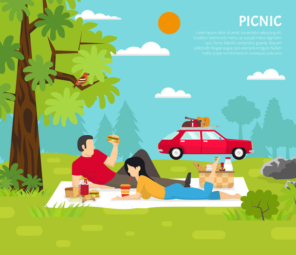 屋外のピクニックのベクトル図 - ベクター画像